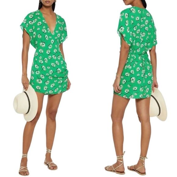 VIX Paula Hermany Petals Way Wrap-Effect Floral-Print Voile Mini Dress Green XS - Picture 12 of 12
